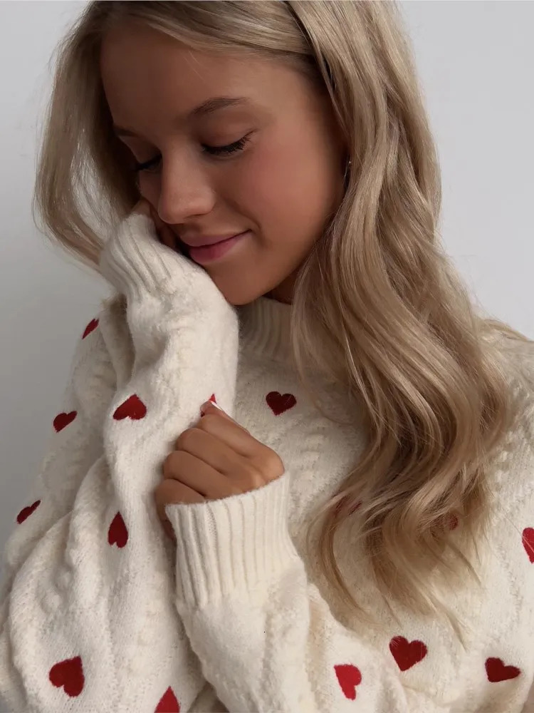 Women's Sweater Love Printed Knitted Casual Crew Neck Long Sleeve Sweet Pullover Sweaters Female Fashion High Street Jumpers 2023 231010