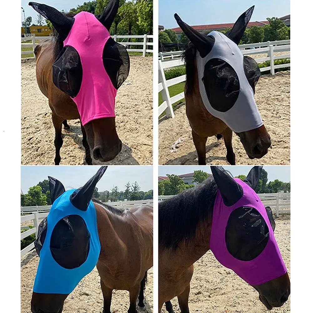 Small Animal Supplies 1PC Horse Fly Masks Anti Mosquito Elastic Mesh Face Shields Washable Head Cover Outdoor Riding Equestrian Equipment 231010