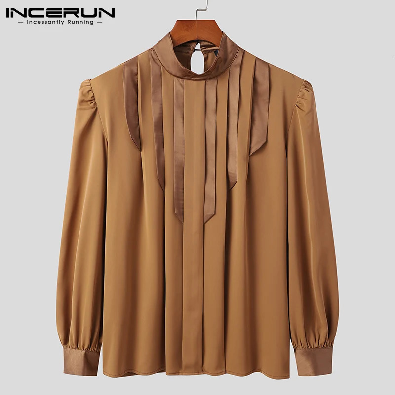 Men's TShirts Men T Shirt Striped Patchwork Turtleneck Long Sleeve Elegant Casual Tee Tops Men Vintage Streetwear Camisetas S5XL INCERUN 231011
