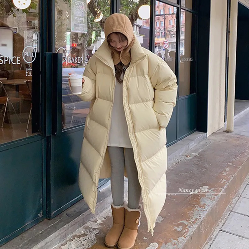 Women's Down Parkas Winter Thick Warm Long Down Jackets Women Loose Stand Collar Scarf Puffer Jacket White Duck Down Coats Female Parkas 231010