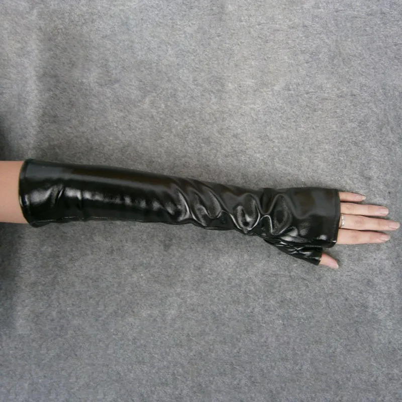 Five Fingers Gloves EAM Women Black Long Elegant Pu Leather Personality Fashion Allmatch Spring Autumn 2023 1DH1981 231010