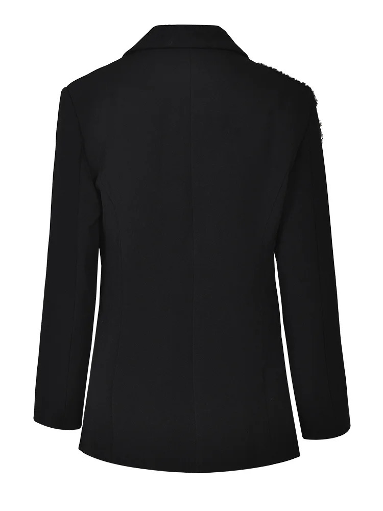 Women's Suits Blazers EAM Women Black Rhinestone Flower Big Size Blazer Lapel Long Sleeve Loose Fit Jacket Fashion Spring Autumn 1DF7614 231010