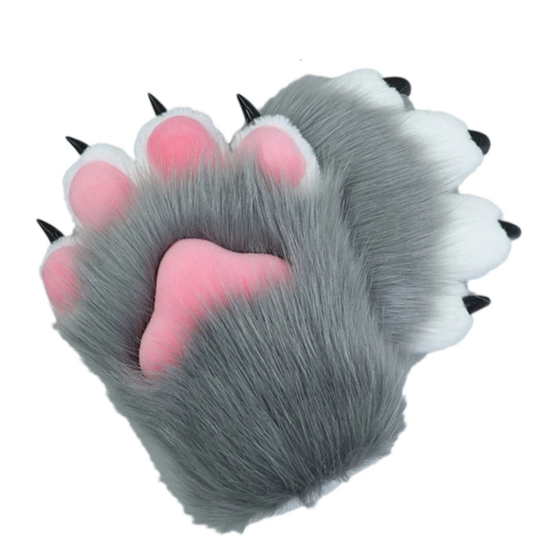 Five Fingers Gloves 2 Pcs Cartoon Plush Cosplay Costume Nails Claws Furry Hand Paw Anime Mittens for Story Telling 231010