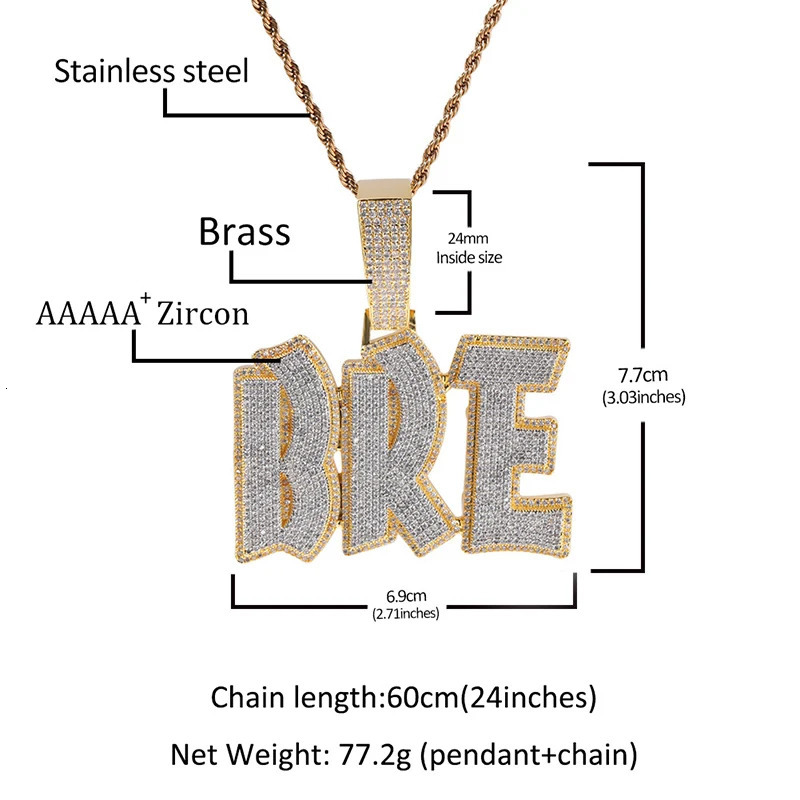 Charms Custom Splice Personality Big Letter Name Pendants Necklaces for Men Hip Hop 5A CZ Stone Paved Bling Iced Out Rapper Jewelry 231010