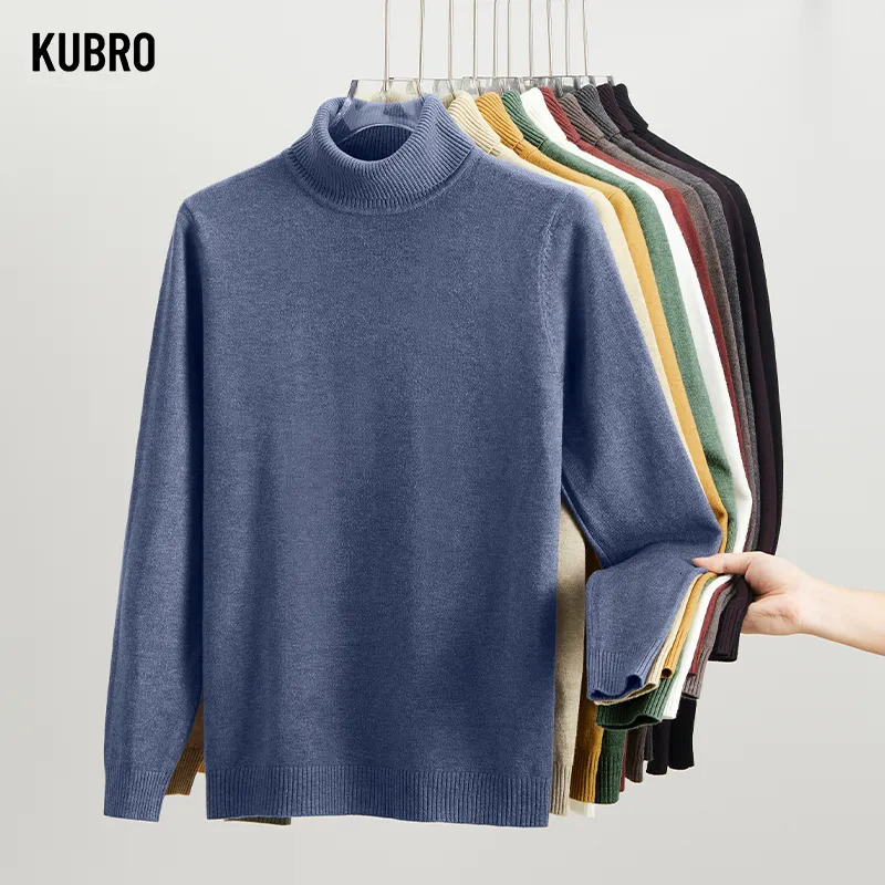 Men's Sweaters KUBRO Autumn Winter Men's Turtleneck Sweater Knitting Pullovers Rollneck Knitted Sweater Warm Men Jumper Slim Fit Casual Swea