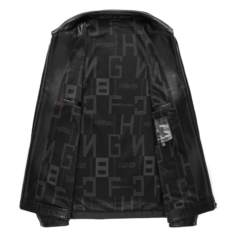 Men's Leather Faux Leather YN-2335 Spring and Autumn Men's Genuine Leather Polo Mock Neck Jacket Fashion Slim Sheepskin Coat Black Grey Husb