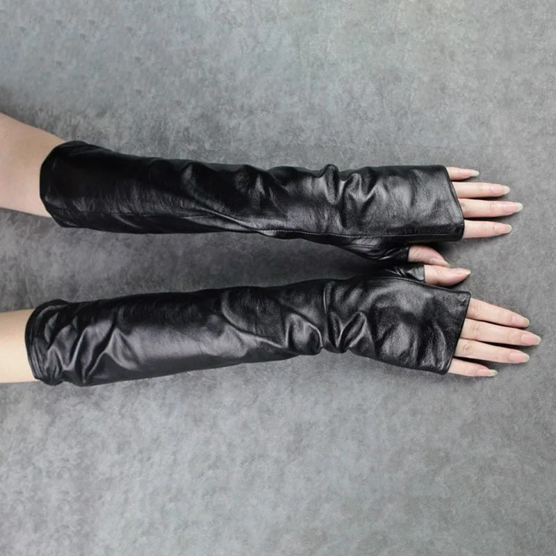 Five Fingers Gloves EAM Women Black Long Elegant Pu Leather Personality Fashion Allmatch Spring Autumn 2023 1DH1981 231010