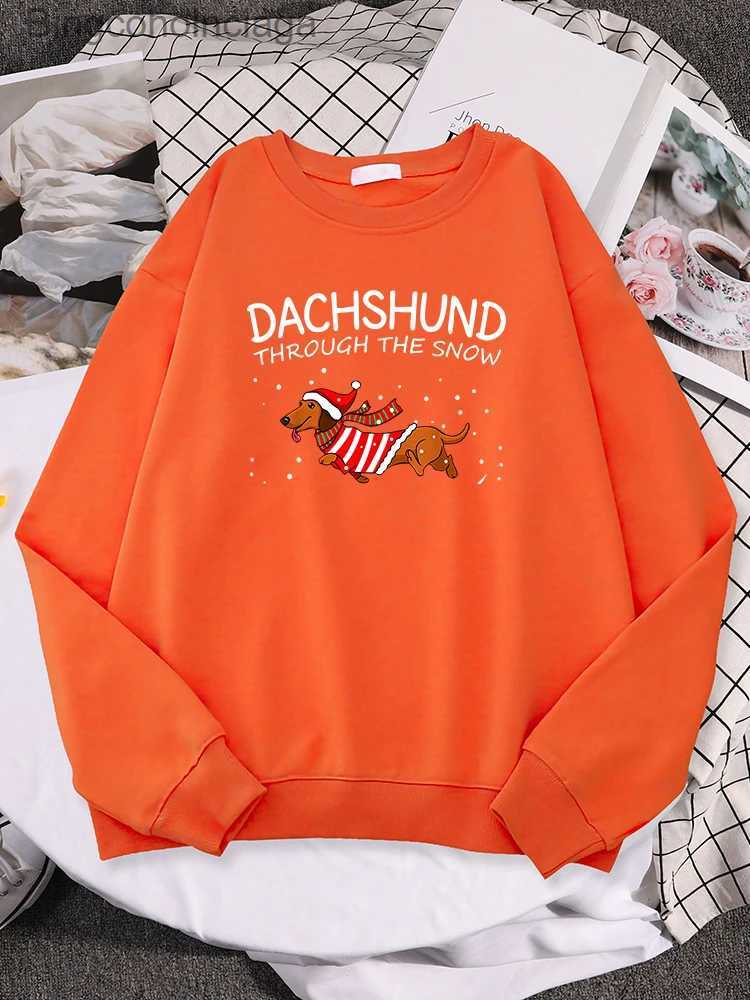 Women's Hoodies Sweatshirts Dachshund Through The Snow Funny Dog Christmas Womne Hoody Yule Gift Trend Full Sleeve Pullover Street Comfortable Sp
