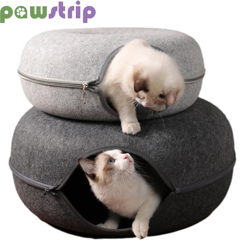Cat Beds Furniture Cat Bed Felt Donut Shape Pet Cat Tunnel Interactive Toys Funny Dual-use Indoor Cats Training Toy Removable Durable Kitten House 231