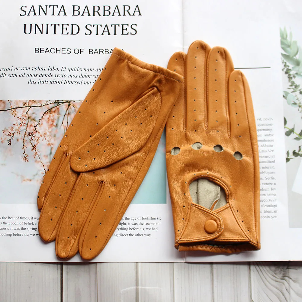 Five Fingers Gloves 100 Genuine Leather Driving Glove's SingleLayer Thin Fashion Hollow Breathable Short Spring and Summer Driver 231010