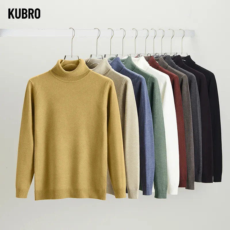 Men's Sweaters KUBRO Autumn Winter Men's Turtleneck Sweater Knitting Pullovers Rollneck Knitted Sweater Warm Men Jumper Slim Fit Casual Swea