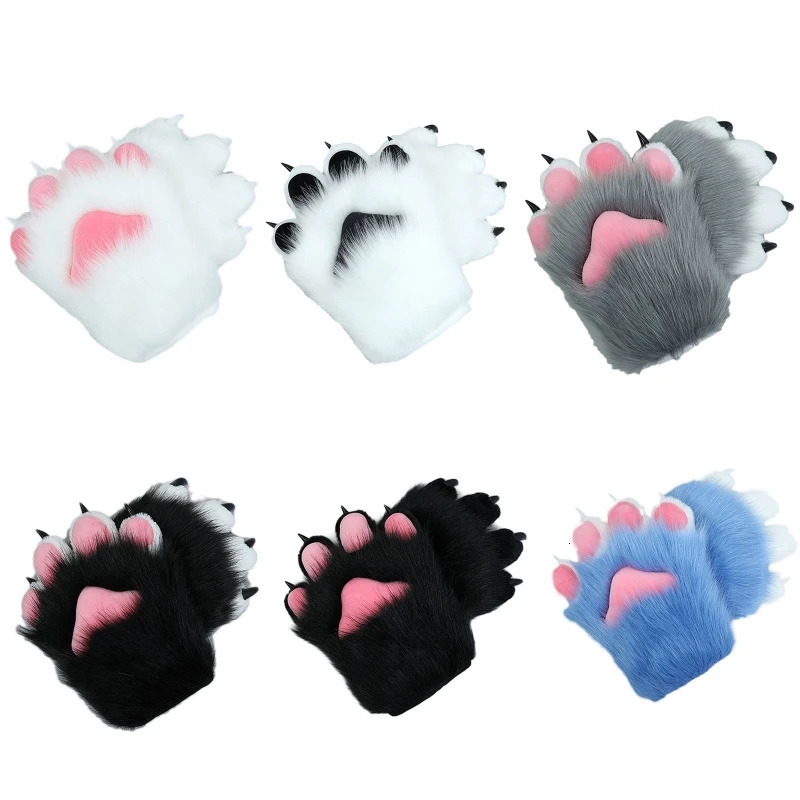Five Fingers Gloves 2 Pcs Cartoon Plush Cosplay Costume Nails Claws Furry Hand Paw Anime Mittens for Story Telling 231010