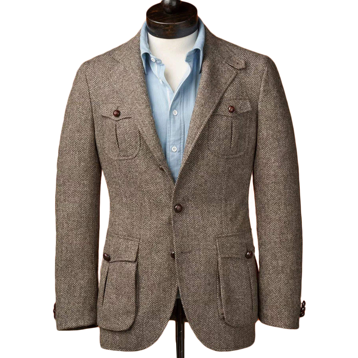 Brown Gray Wool Tweed Winter Tuxedos For Men Slim Fit Formal Groom Wear Jacket Coat Only One Piece
