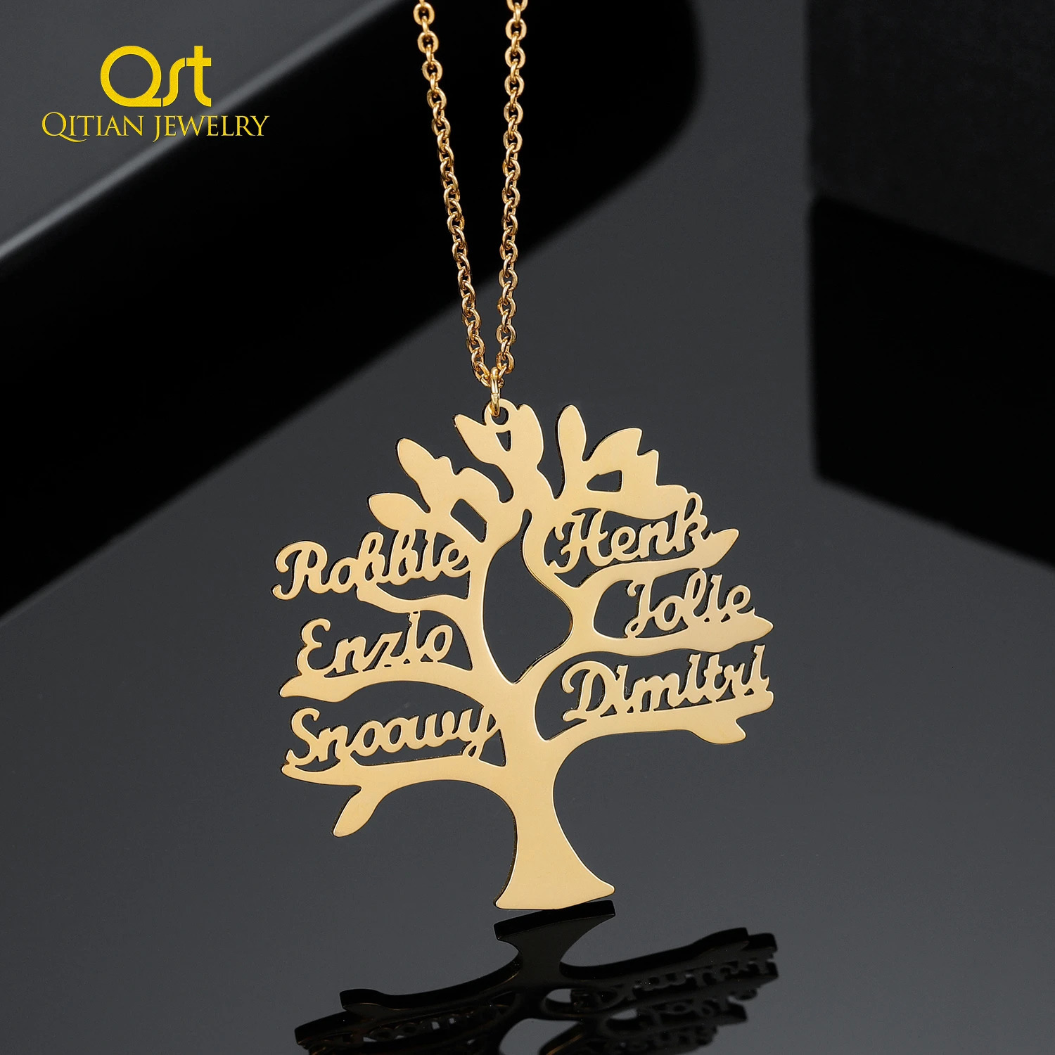 Charms Qitian Custom Personalized Tree of Life Necklace With16 Names Stainless Steel Pendant Chain Family Jewelry Women Christmas Gift 231010