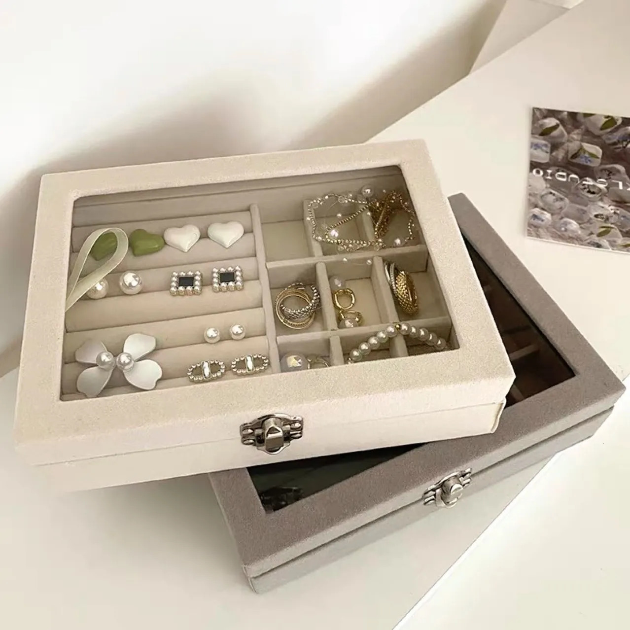 Jewelry Boxes Storage Box Earring Ring Necklace Organizers Transparent Jewlery Holder Display for Classification 231011