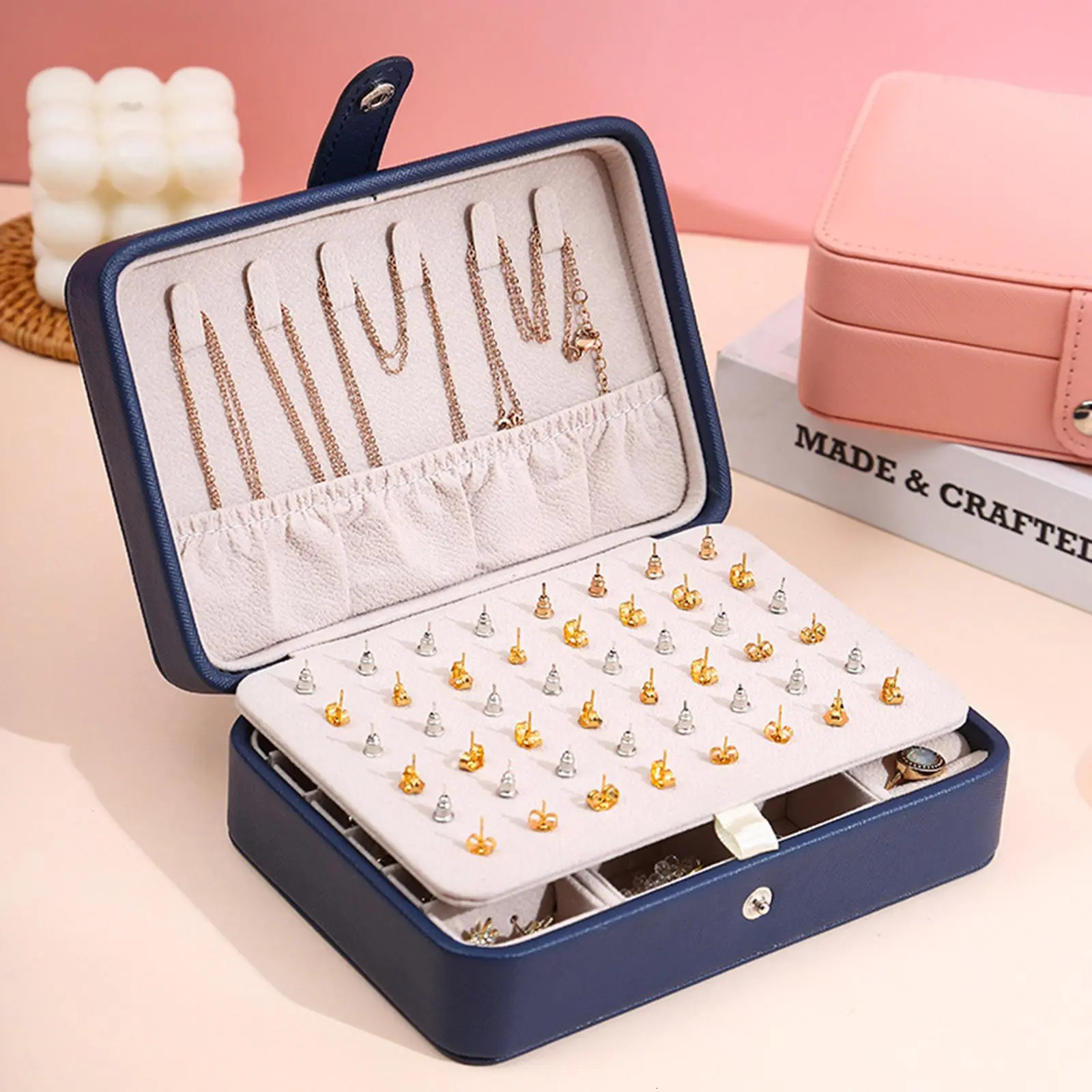 Jewelry Boxes Portable Box Leather Double Layer Organizer Display Travel Case Storage for Earring Ring Necklace 231011