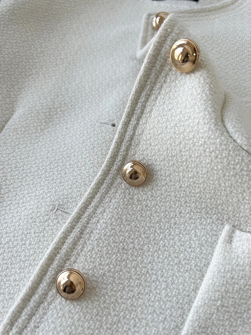 Womens Jackets Solid Metal Button Black Tweed Jacket Coat Korean Style Simple Outwear Chic Top 231010