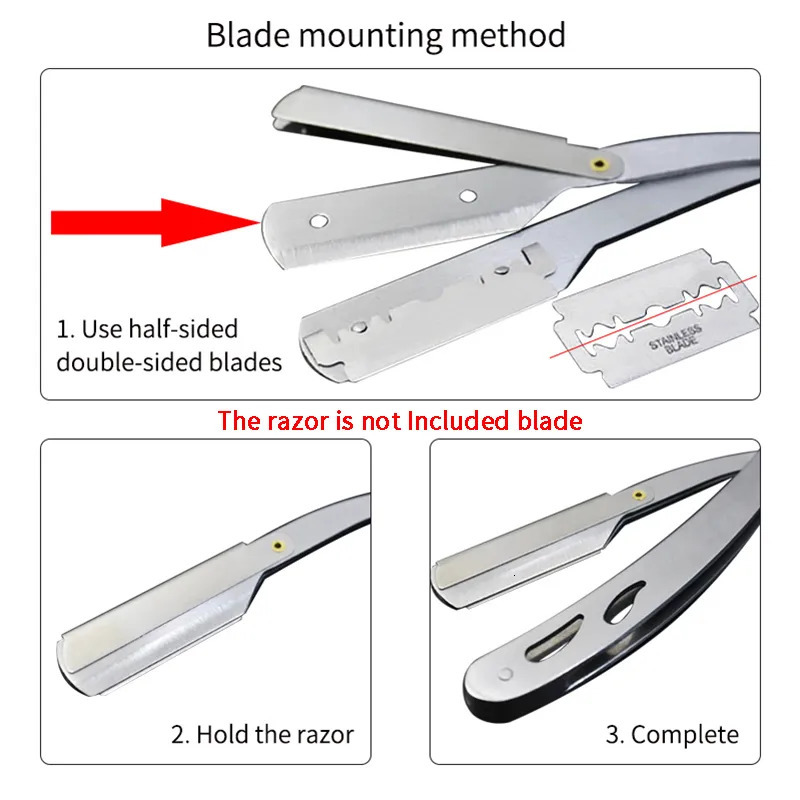Razors Blades Men Shaving Barber Tools Hair Razor and Blades Antique Black Folding Shaving Knife Stainless Steel Straight razor Holder 231011
