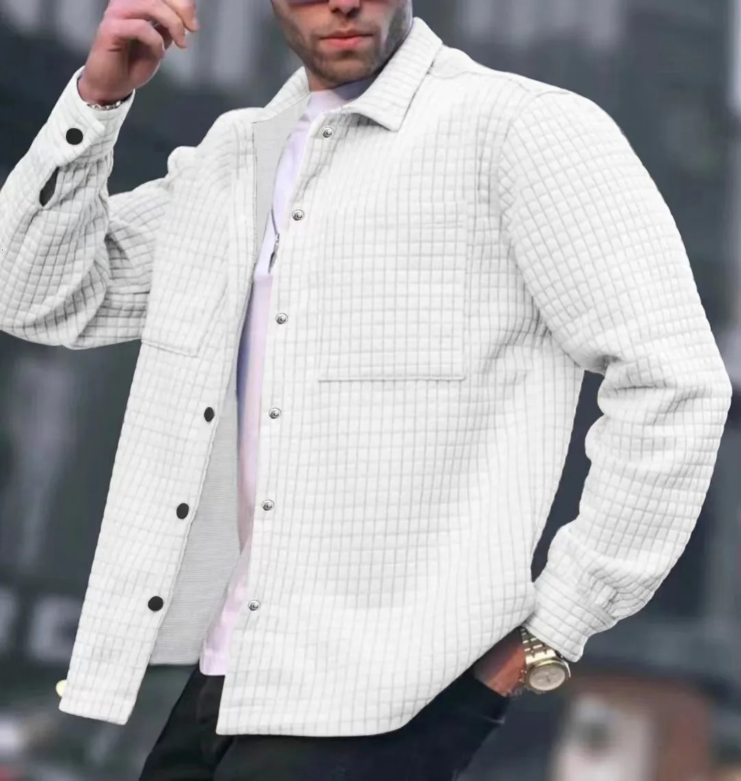 Men's Jackets Fashion Coat Plaid Lapel Casual White Jacket Autumn And Winter Solid Color Sports Outdoor Bomberiacket Man clothing 2023 231010