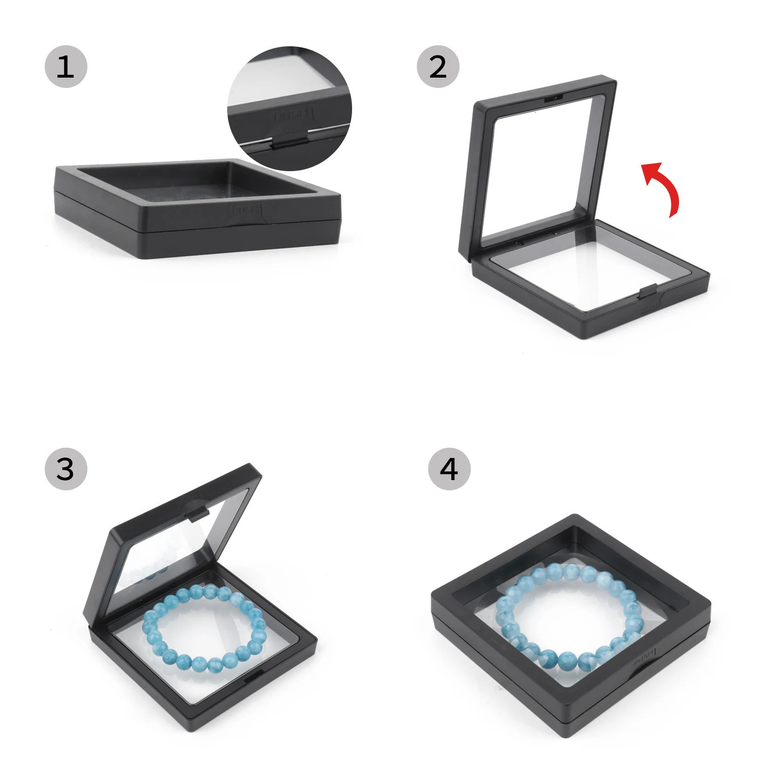 Jewelry Boxes PE Film Black Storage Box 3D Packaging Case Gemstone Free Stand Floating Frame Membrane Ring Earrings Necklace Display 231011