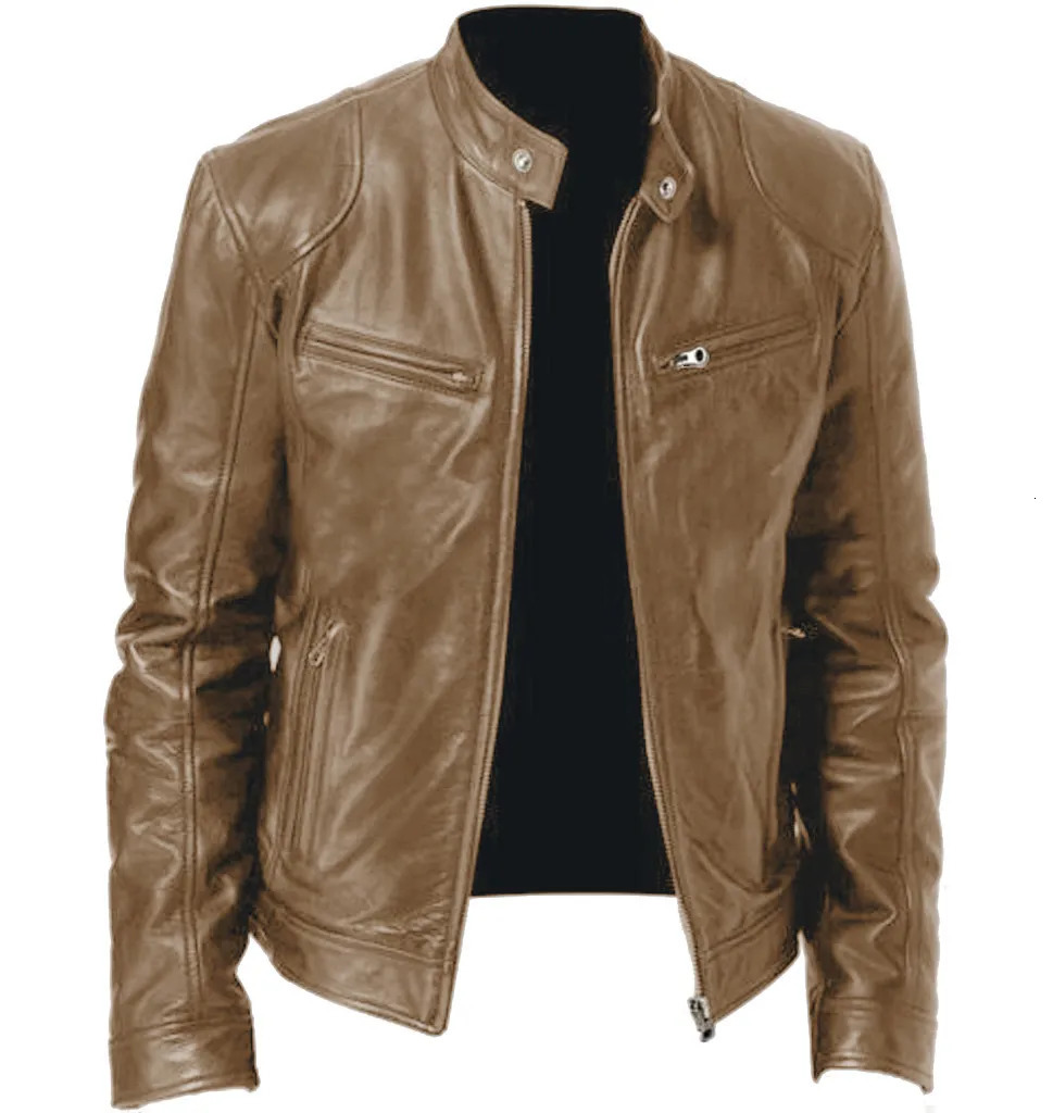 Men's Leather Faux Leather Fashion Mens Leather Jacket Slim Fit Stand Collar PU Jacket Male Anti-wind Motorcycle Lapel Diagonal Zipper Jackets Me