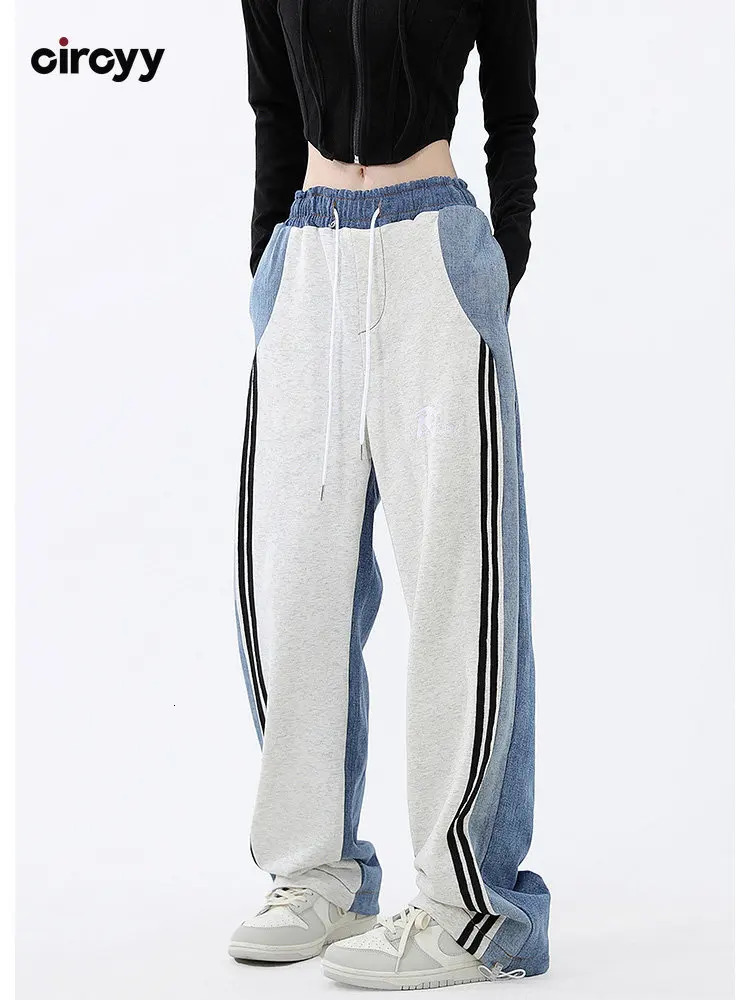 Women's Pants s Y2k Women High Waisted Side Stripe Patchwork Drawstring Casual Wide Leg Trousers Full Length Sweatpants 2023 Spring Korean 231011