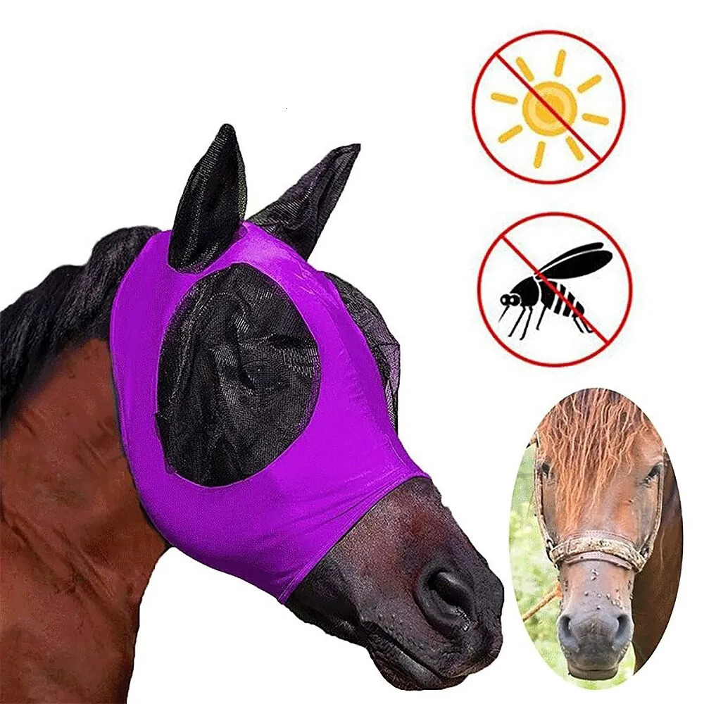 Small Animal Supplies 1PC Horse Fly Masks Anti Mosquito Elastic Mesh Face Shields Washable Head Cover Outdoor Riding Equestrian Equipment 231010