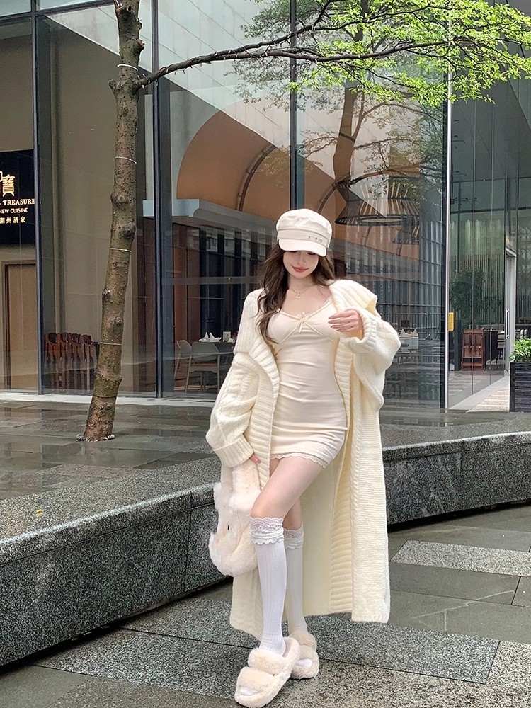 Womens warm thickening big turn down collar coarse wool knitted midi long sweater cardigan coat