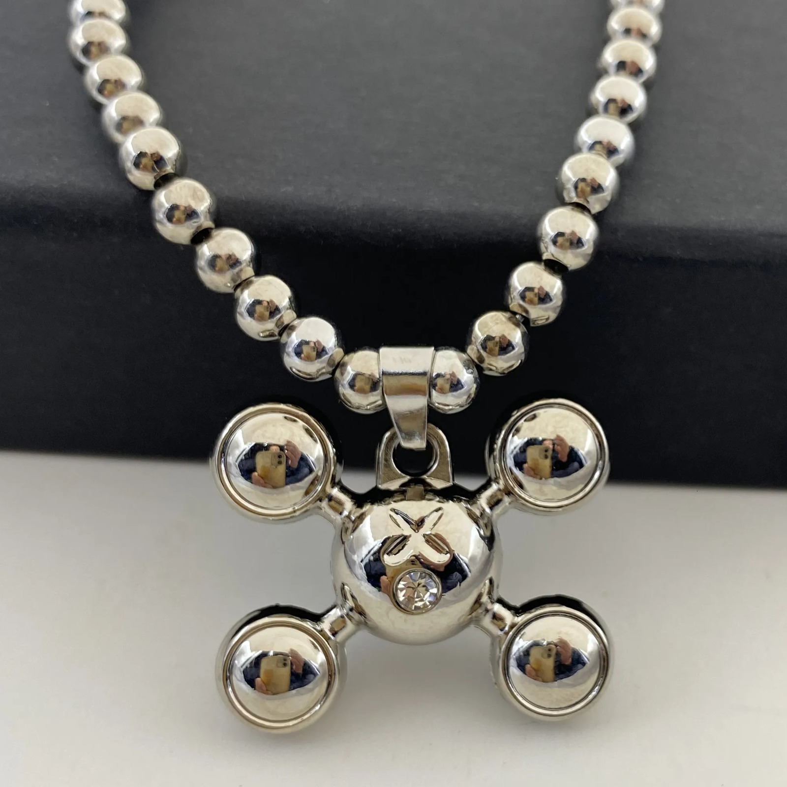 Chokers Hip Hop Style Stainless Steel Round Bead Chain Quadangle Ball Necklace Fashion Men and Women's Niche Sense Gift 231010