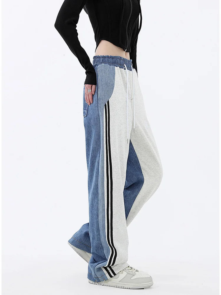 Women's Pants s Y2k Women High Waisted Side Stripe Patchwork Drawstring Casual Wide Leg Trousers Full Length Sweatpants 2023 Spring Korean 231011
