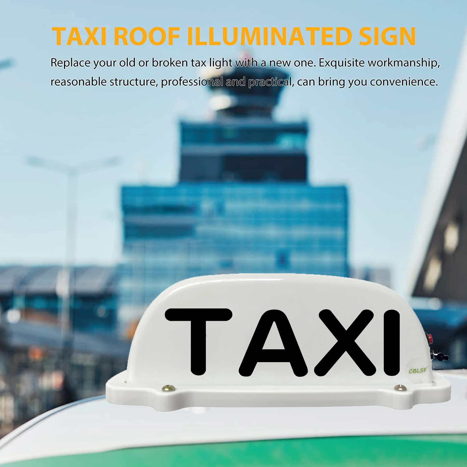 TAXI Cab Top Roof Sign USB Rechargeable Battery with Magnetic Base Waterproof Cab Indicator Sign Lamp Windshield WHITE NEW