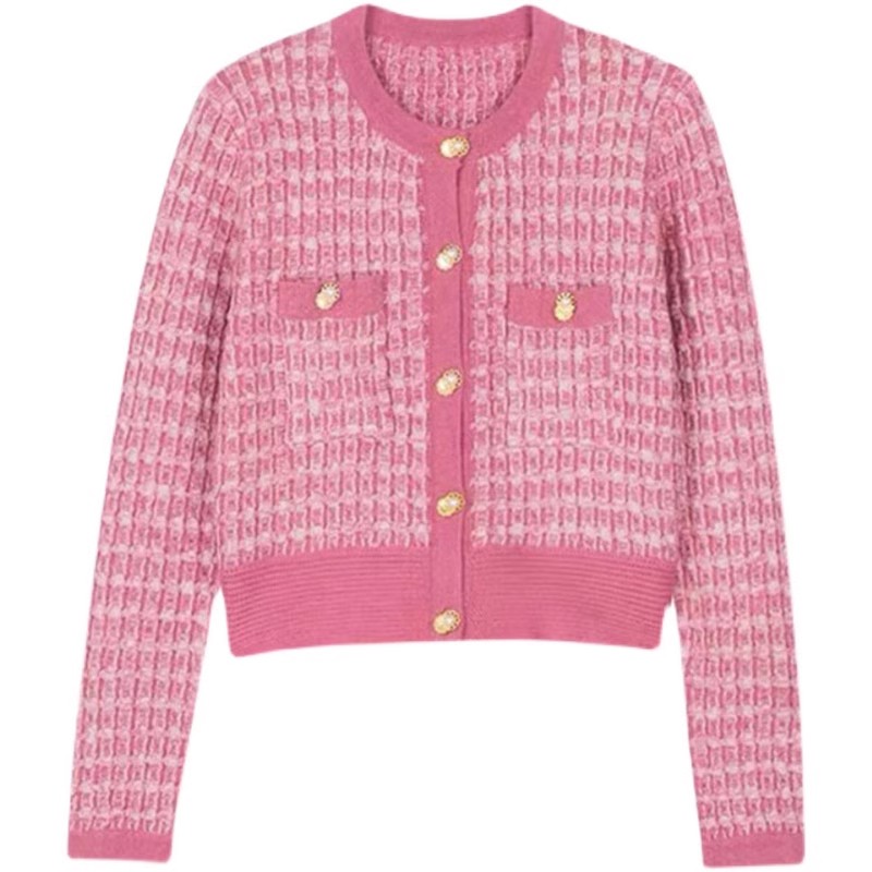 Womens elegant lurex patchwork long sleeve knitted single breasted sweater cardigan tops SML