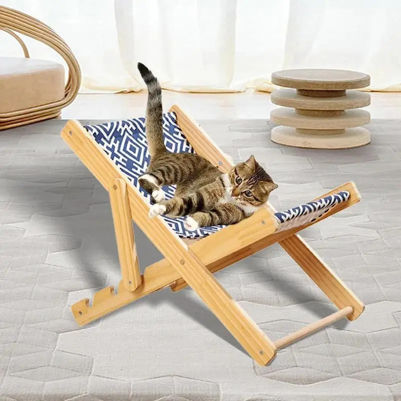 Cat Beds Furniture Cat Rocking Chair Cat Elevated Bed Adjustable Pet Lounger Hammock Chair Pet Sisal Bed Puppy Sleeping Nest House For 10kg Pet 231011