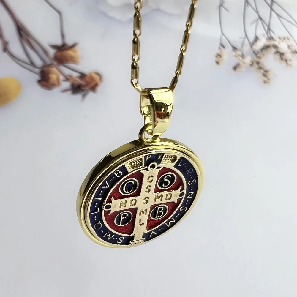 Chokers Promotion 22mm Religious Medals Necklace for Women San Benito Cross Choker Mother's Day Gift 231010