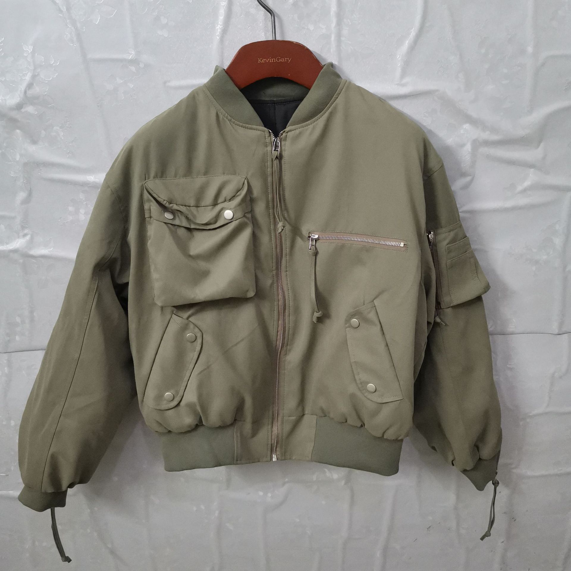 GRAILZ Pocket Flight Jacket Casual Loose Zippered Jacket Cotton Jacket Men Bomber Zipper Cotton Jacket for Men