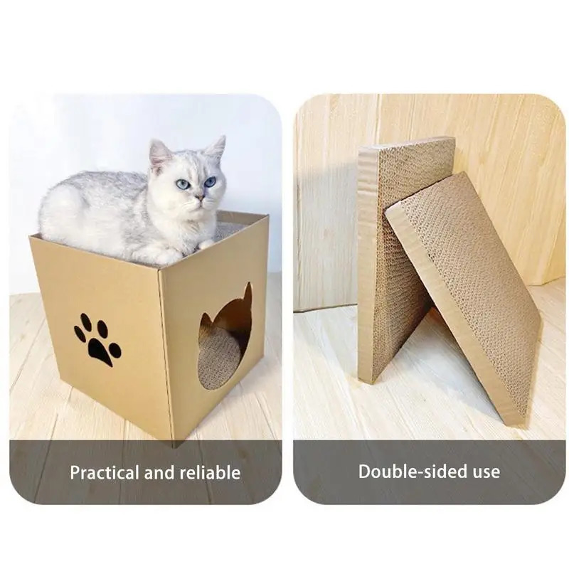 Cat Beds Furniture Cardboard Cat House Scratcher Box For Indoor Cats Cat Play House With Scratcher Pad Cat House Scratcher Cat Scratch Toy For Cats 23