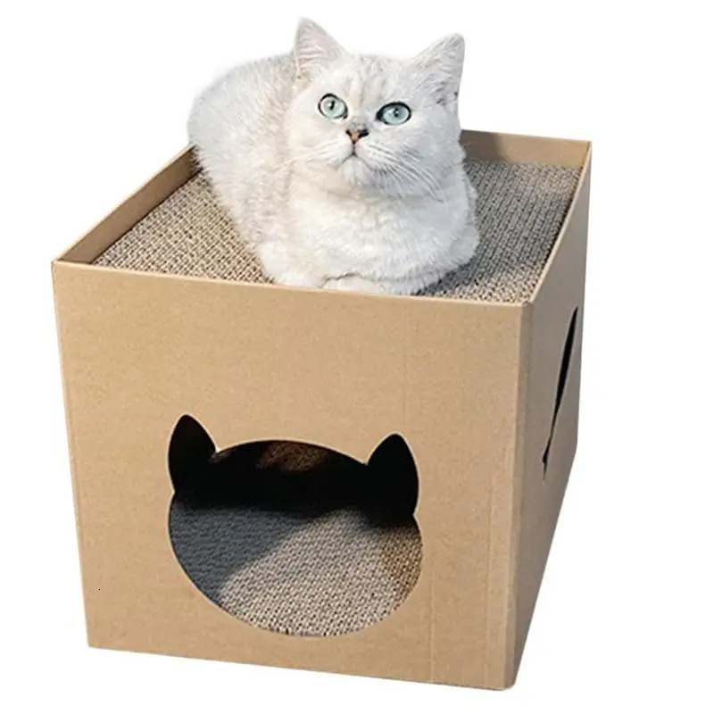 Cat Beds Furniture Cardboard Cat House Scratcher Box For Indoor Cats Cat Play House With Scratcher Pad Cat House Scratcher Cat Scratch Toy For Cats 23