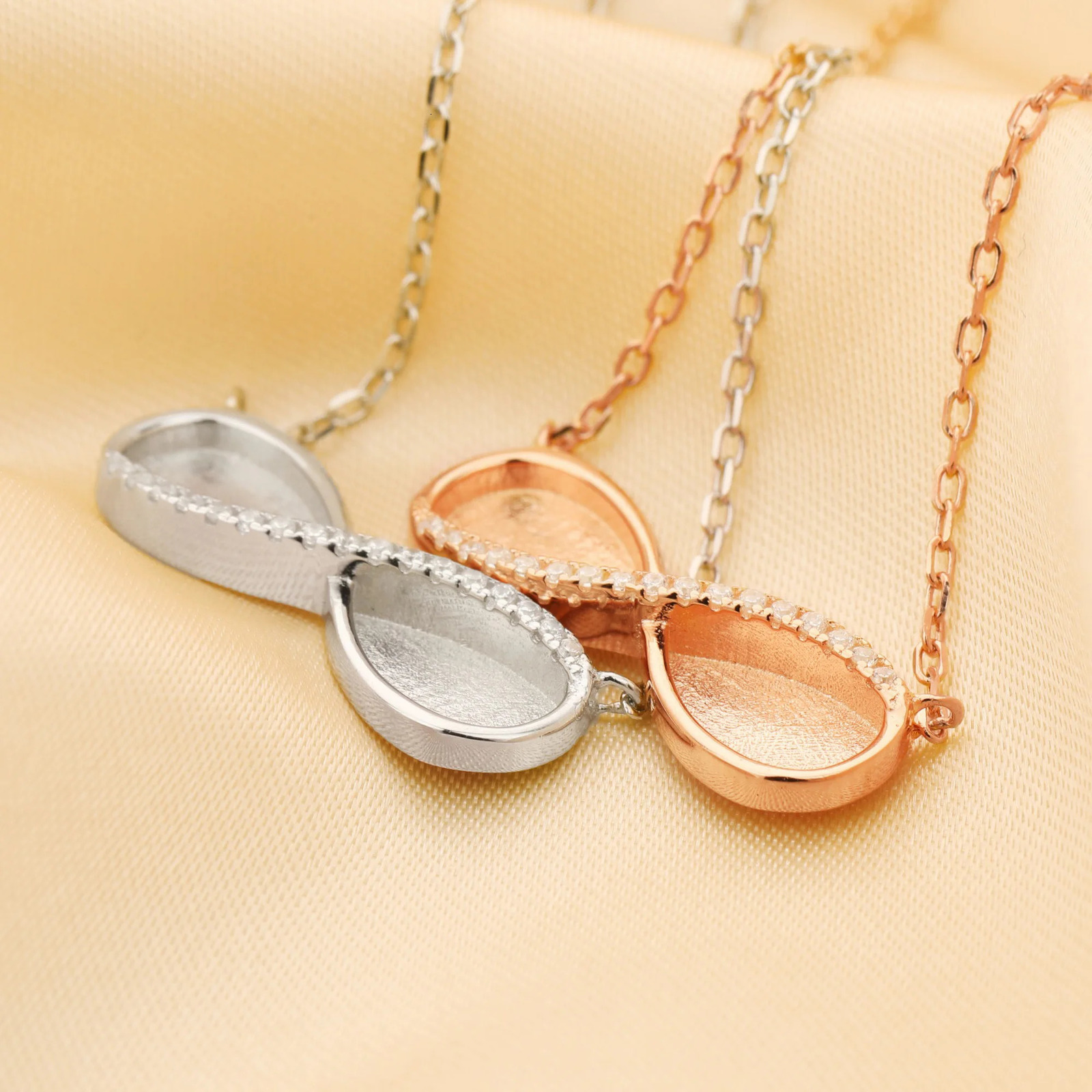Charms Keepsake Breast Milk Resin Infinity Pendant Settings Double 8x10MM Pear Bezels 925 Sterling Silver Necklace 16''2'' 1431163