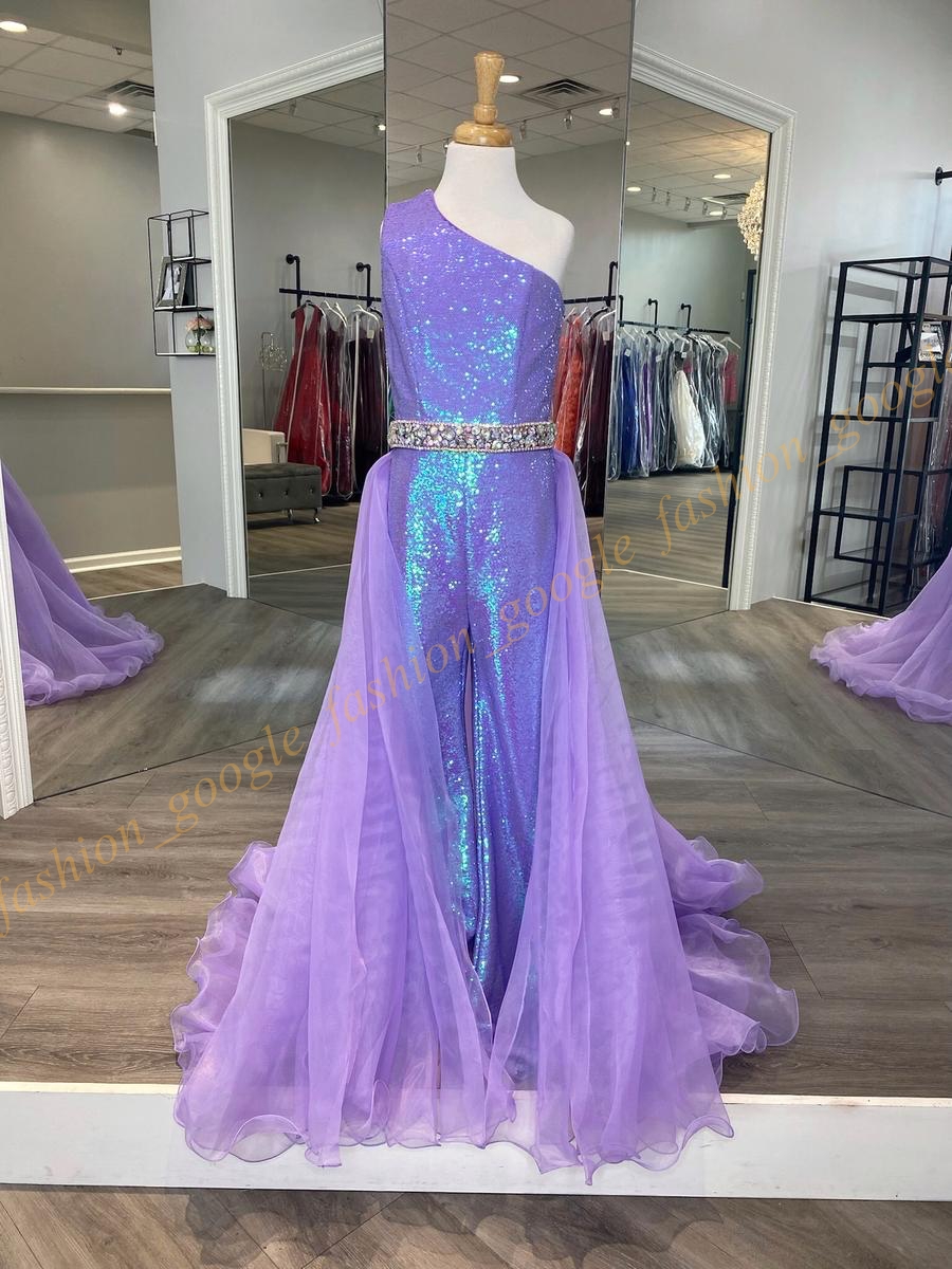 Little Girl Pageant Jumpsuit Dress 2024 Crystal Organza Overskirt One-Shoulder Kid Fun Fashion Runway Romper Party Gown Toddler Teen Preteen Miss Bell