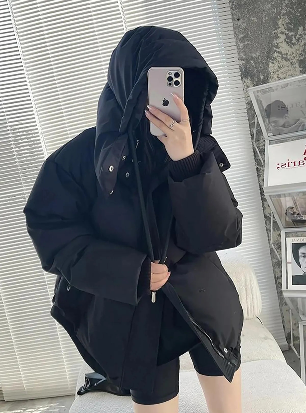 Women's Down Parkas Y2K Winter Cotton Jacket Women Korean Fashion Hooded Padded Coat Loose Thick Warm Snow Outwear Zipper Solid Waterproof Parka 