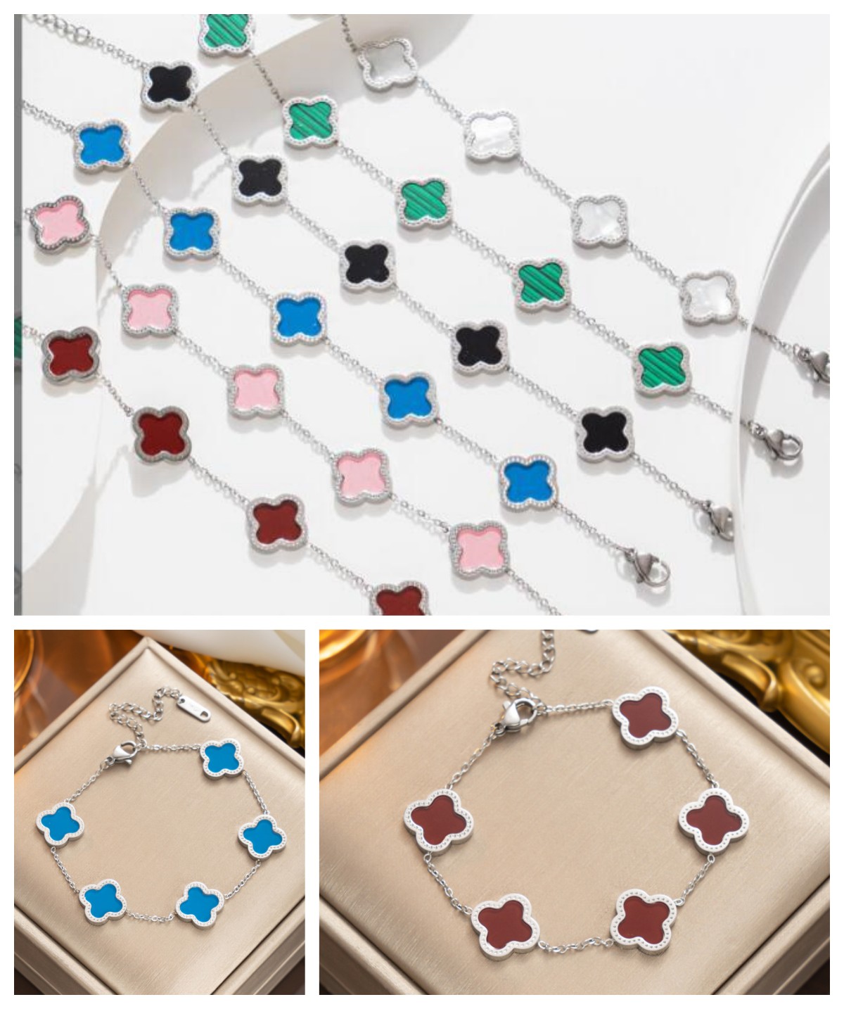 18K Gold Plated Luxury Designer Bracelets 4/Four Leaf Clover Jewelry Fashion Charm Women Bracelets Christmas Gift High Quality No Box