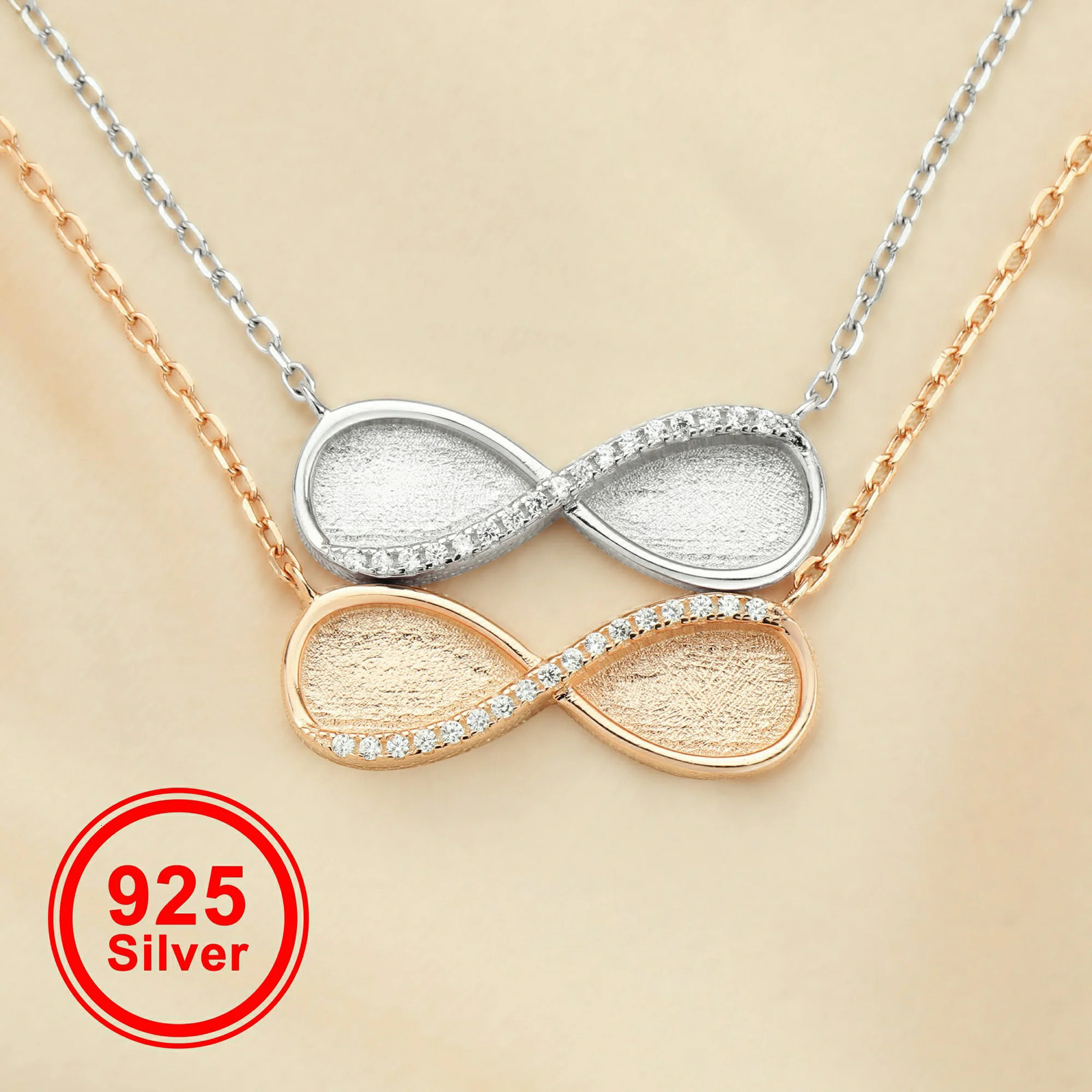 Charms Keepsake Breast Milk Resin Infinity Pendant Settings Double 8x10MM Pear Bezels 925 Sterling Silver Necklace 16''2'' 1431163