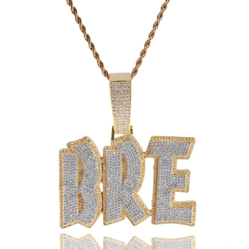 Charms Custom Splice Personality Big Letter Name Pendants Necklaces for Men Hip Hop 5A CZ Stone Paved Bling Iced Out Rapper Jewelry 231010