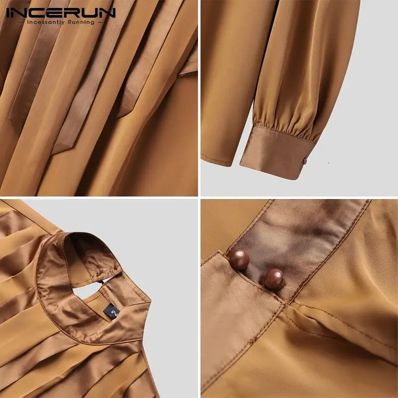 Men's TShirts Men T Shirt Striped Patchwork Turtleneck Long Sleeve Elegant Casual Tee Tops Men Vintage Streetwear Camisetas S5XL INCERUN 231011