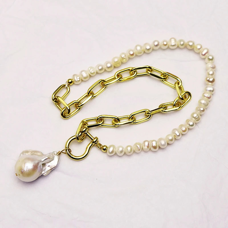 Chokers 3 Strand 45mm Pearls necklace Natural pearls Pendant link metal chain women gift jewelry 9796 231010