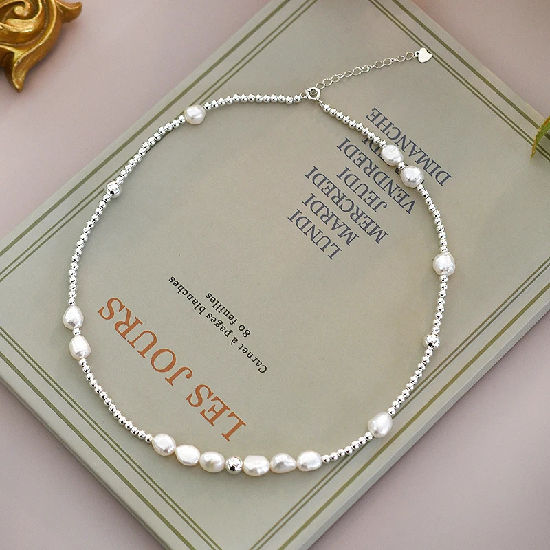 Pendant Necklaces ASHIQI Natural 7mm Baroque Pearl Choker Necklace 925 Sterling Silver Jewelry for Women Trend 231010