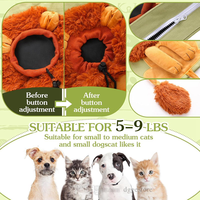 Lion Shaped Cute Carrier Portable Pet Canvas Shoulder Carrying Chest Outdoor Tote Bag Travel Handbag for Small Cat Dog Animal Supplies Green C30