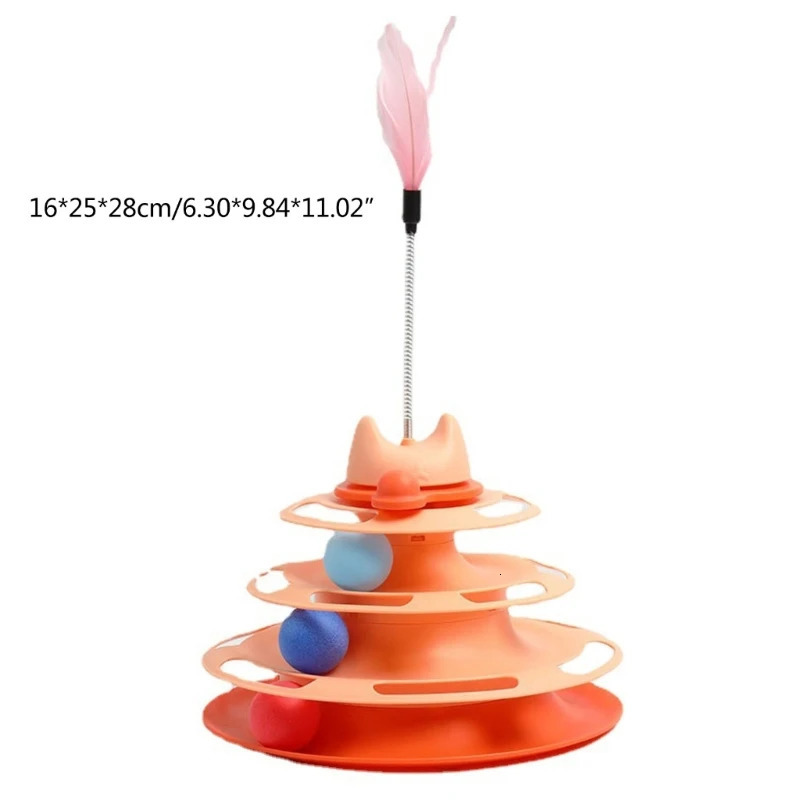 Cat Toys Cat Feather Toy Kitten Roller Track Balls Cats Tower Toy Balls Interactive Cats Toy Indoor Turntable Toy for Boredom Cat 231011