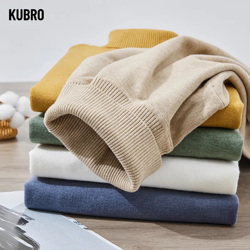 Men's Sweaters KUBRO Autumn Winter Men's Turtleneck Sweater Knitting Pullovers Rollneck Knitted Sweater Warm Men Jumper Slim Fit Casual Swea