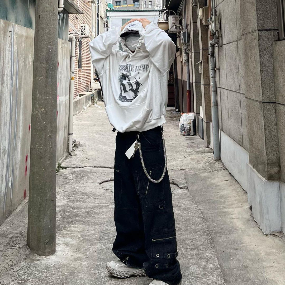 Grailz Project Pocket Scissorhands Edward Vintage High Street Men's and Women's Loose Hooded Style for Men Zipper Jacket for Men